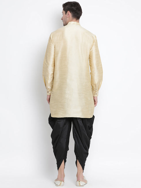 Vastramay Vastramay Men's Gold Silk Blend Curved Kurta Dhoti Set